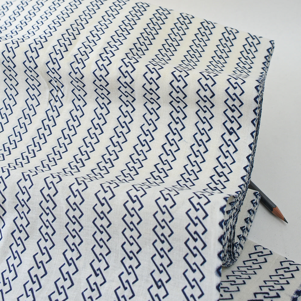 Vintage Indigo Yukata Cotton — Chain Stripe