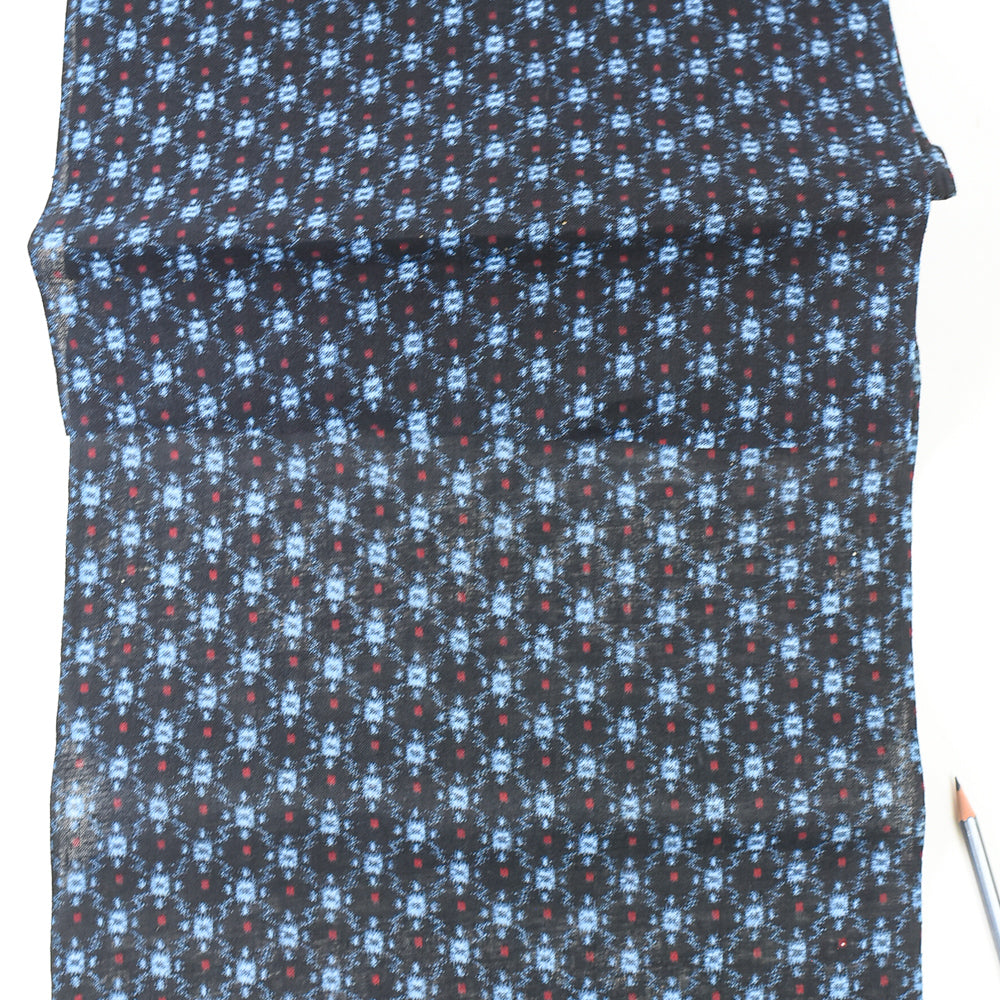 Vintage Indigo Yukata Cotton — Kasuri-Style Star Motif with Red Accents