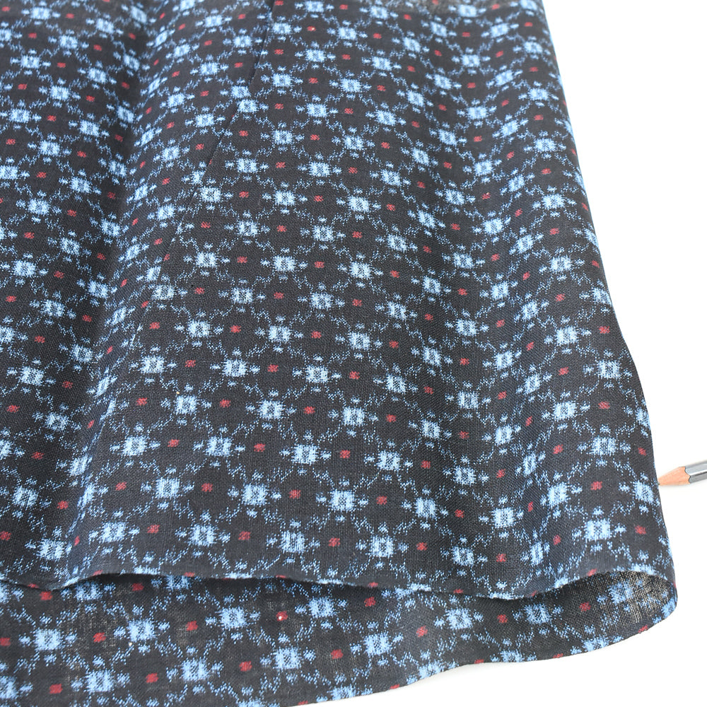 Vintage Indigo Yukata Cotton — Kasuri-Style Star Motif with Red Accents