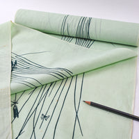 Vintage Yukata Cotton — Susuki Grass & Dragonfly Scene (Green)