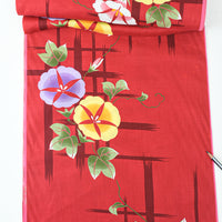 Vintage Yukata Cotton — Morning Glory (Asagao) on Red