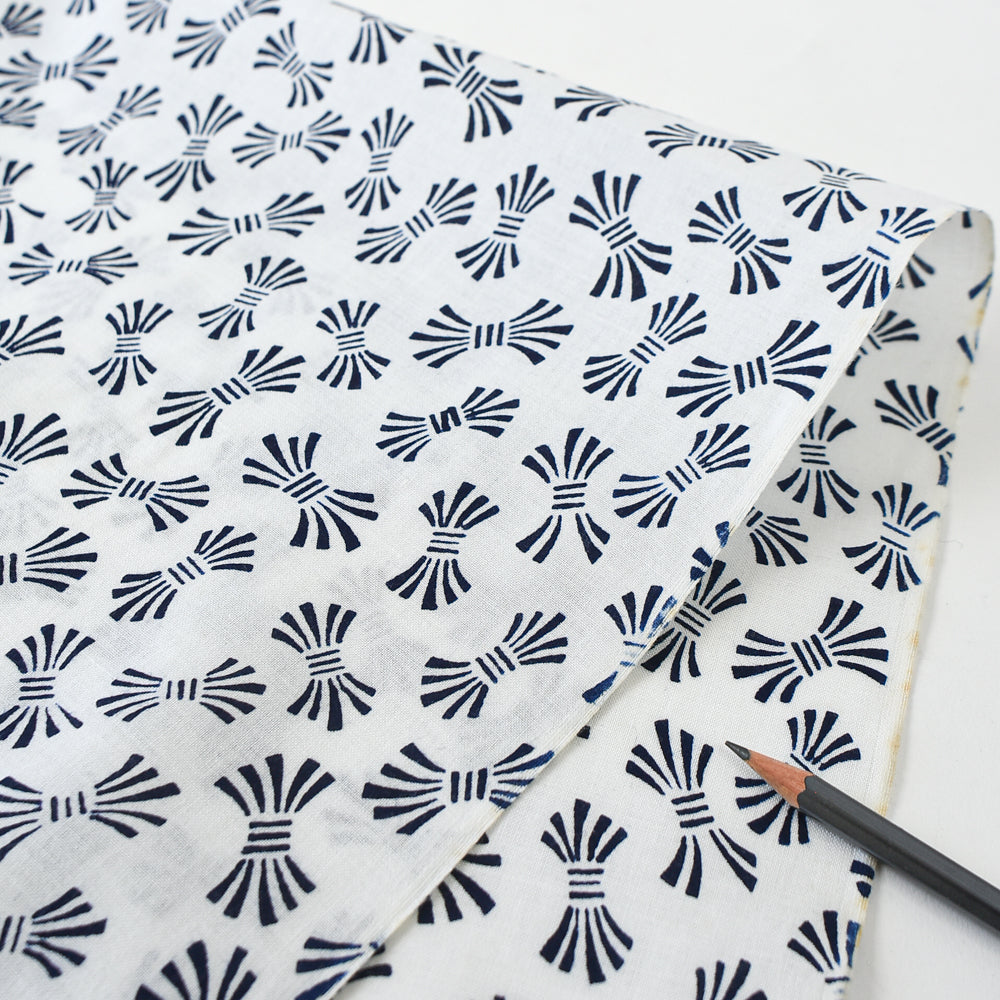 Vintage Indigo Yukata Cotton — Stylized Fan (Ōgi) Motif