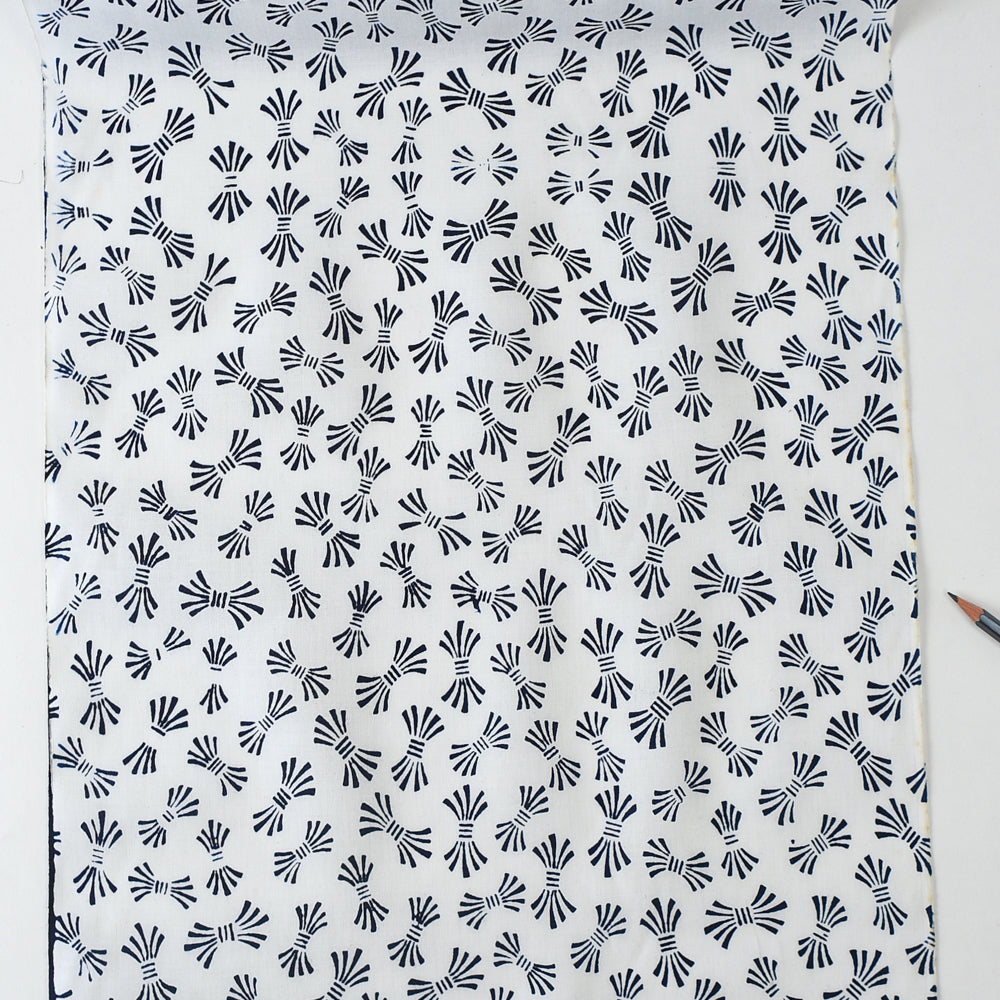 Vintage Indigo Yukata Cotton — Stylized Fan (Ōgi) Motif