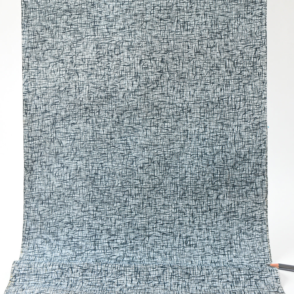 Vintage Indigo Yukata Cotton — Textured Crosshatch Motif