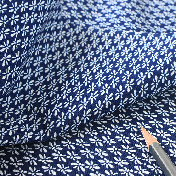 Vintage Indigo Yukata Cotton — Ditsy Blossom Komon Motif