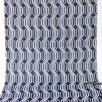 Navy blue fabric with white geometric pattern