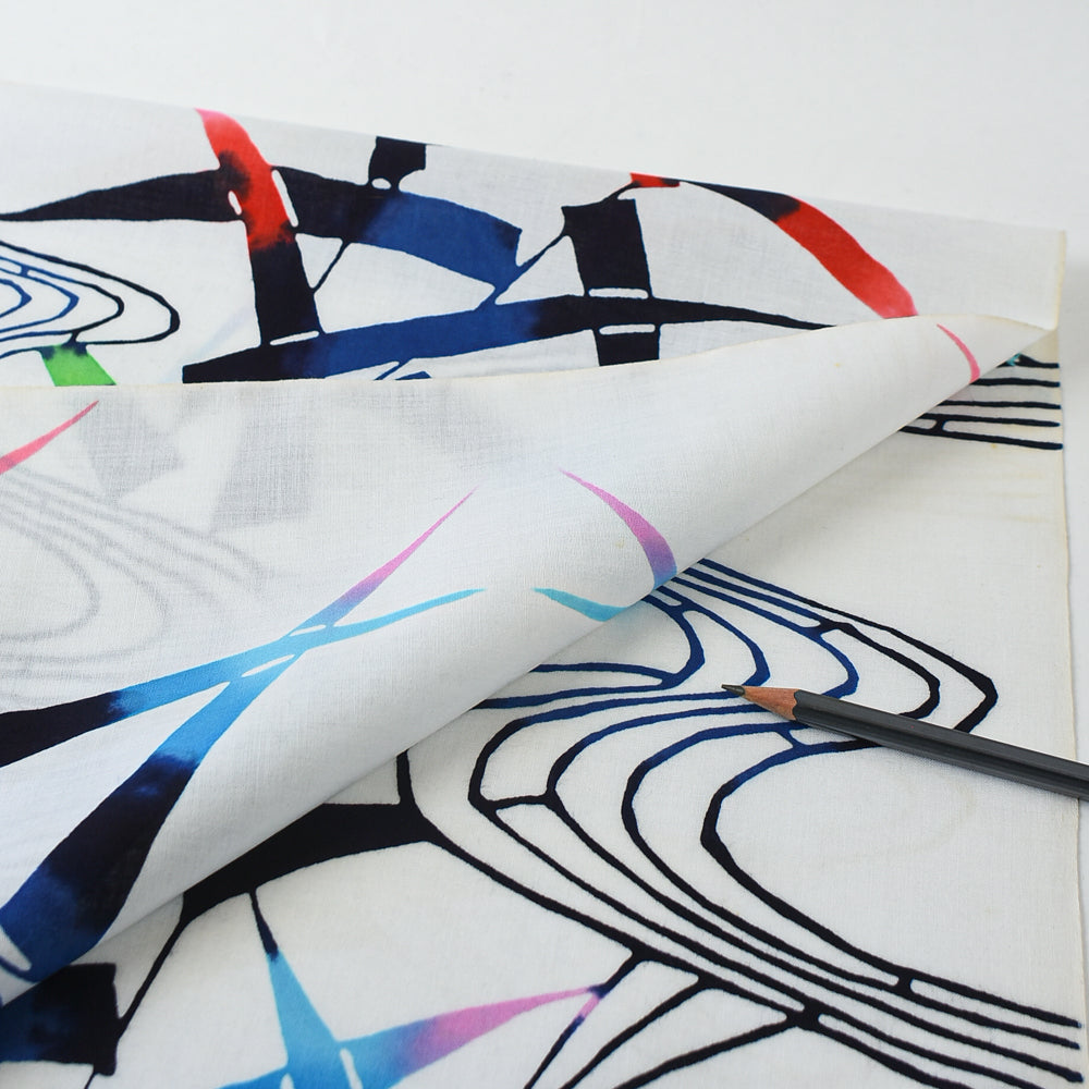 Vintage Yukata Cotton — Abstract Stream & Geometric Motif
