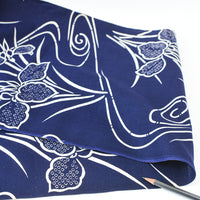 Vintage Indigo Yukata Cotton — Iris & Flowing Water Motif