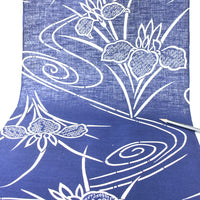 Vintage Indigo Yukata Cotton — Iris & Flowing Water Motif