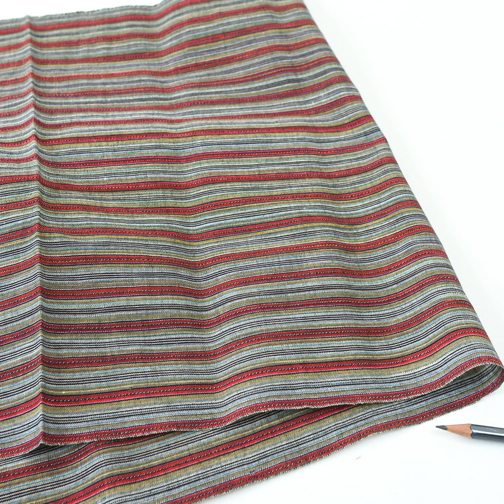 Vintage Japanese Cotton — Rustic Multi-Stripe (Red & Indigo)