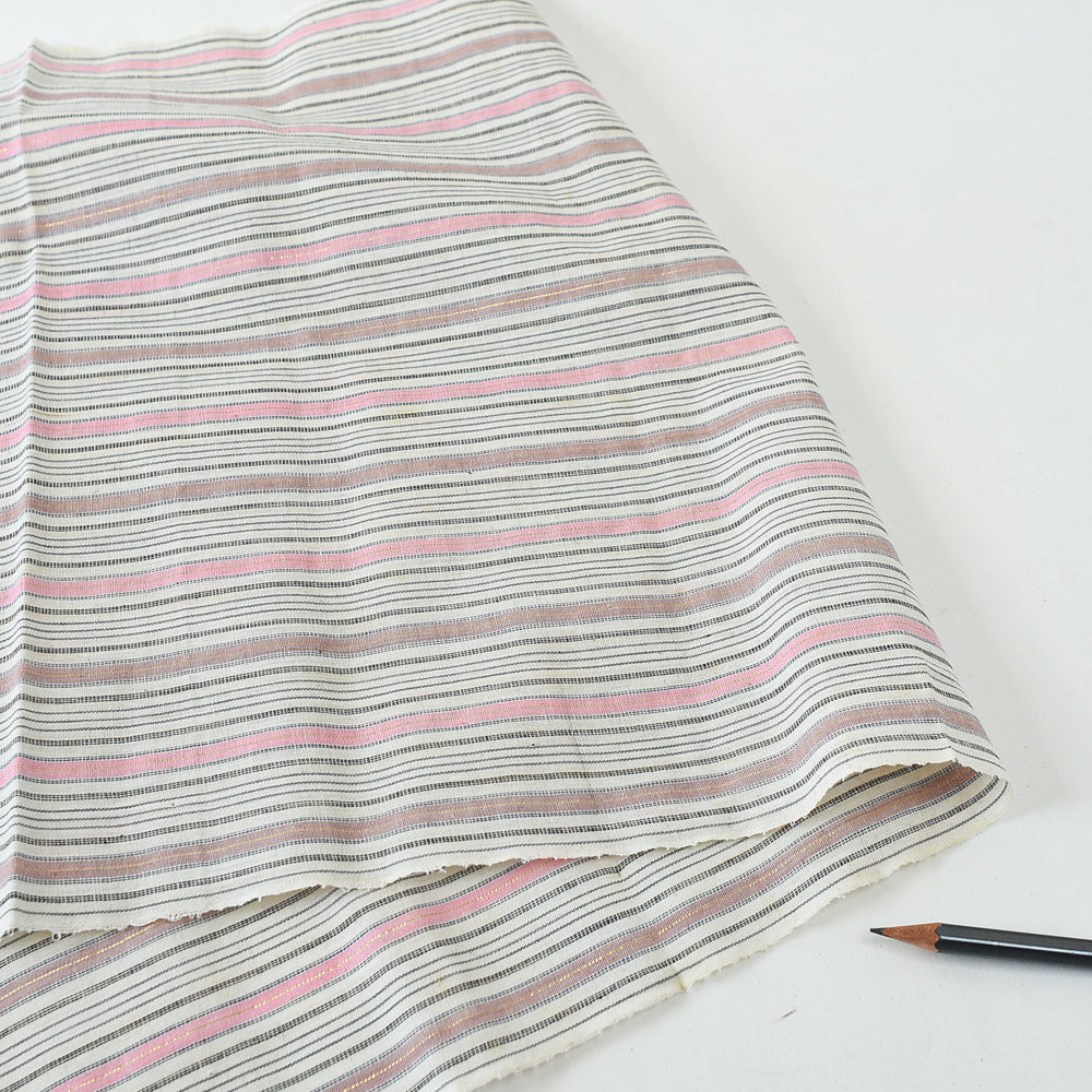 Vintage Yukata Cotton — Multi-Stripe with Pink Accent