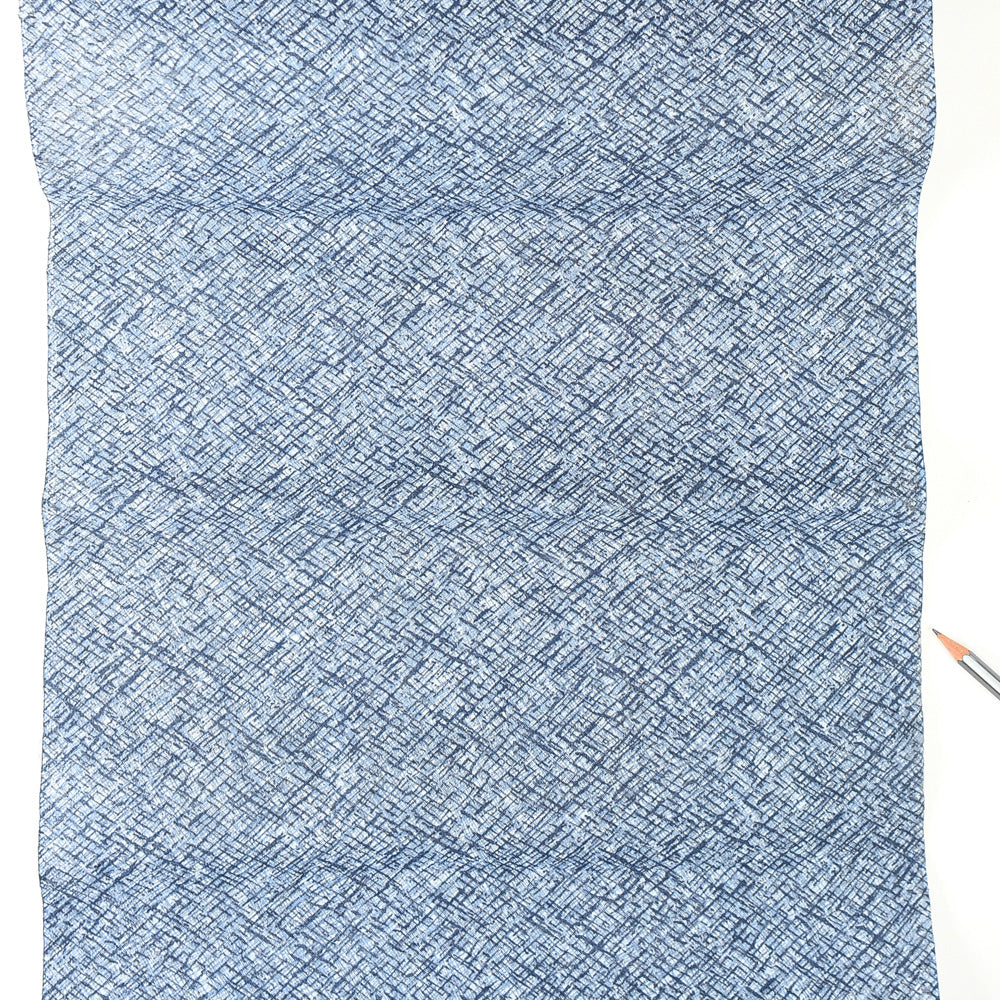 Vintage Indigo Yukata Cotton — Crosshatch Lattice Motif