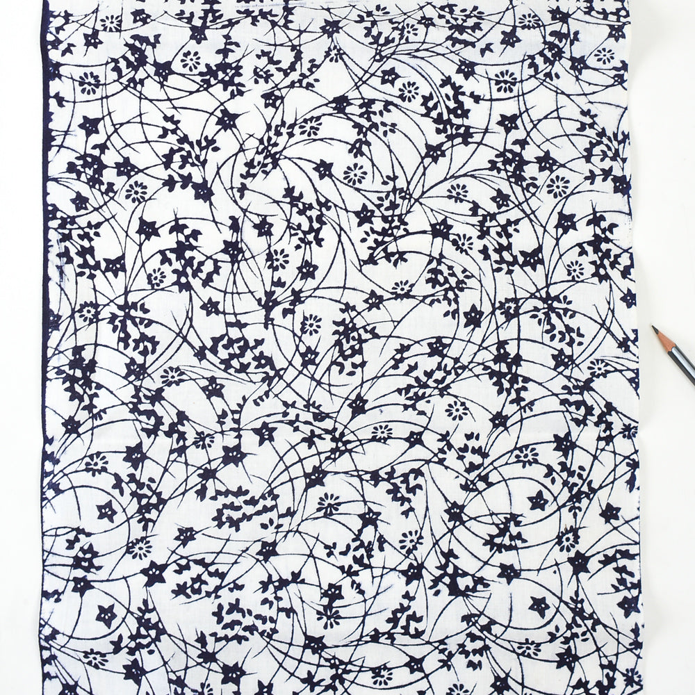Vintage Indigo Yukata Cotton — Dancing Wildflower Motif