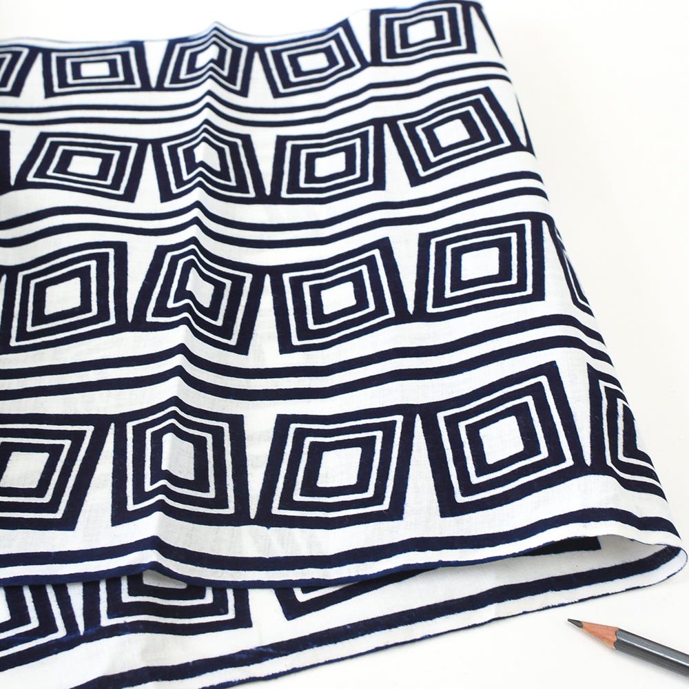 Vintage Indigo Yukata Cotton — Nested Square Stripe Motif