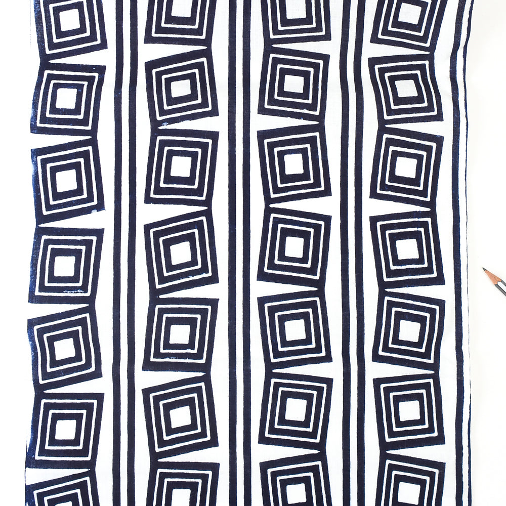 Vintage Indigo Yukata Cotton — Nested Square Stripe Motif