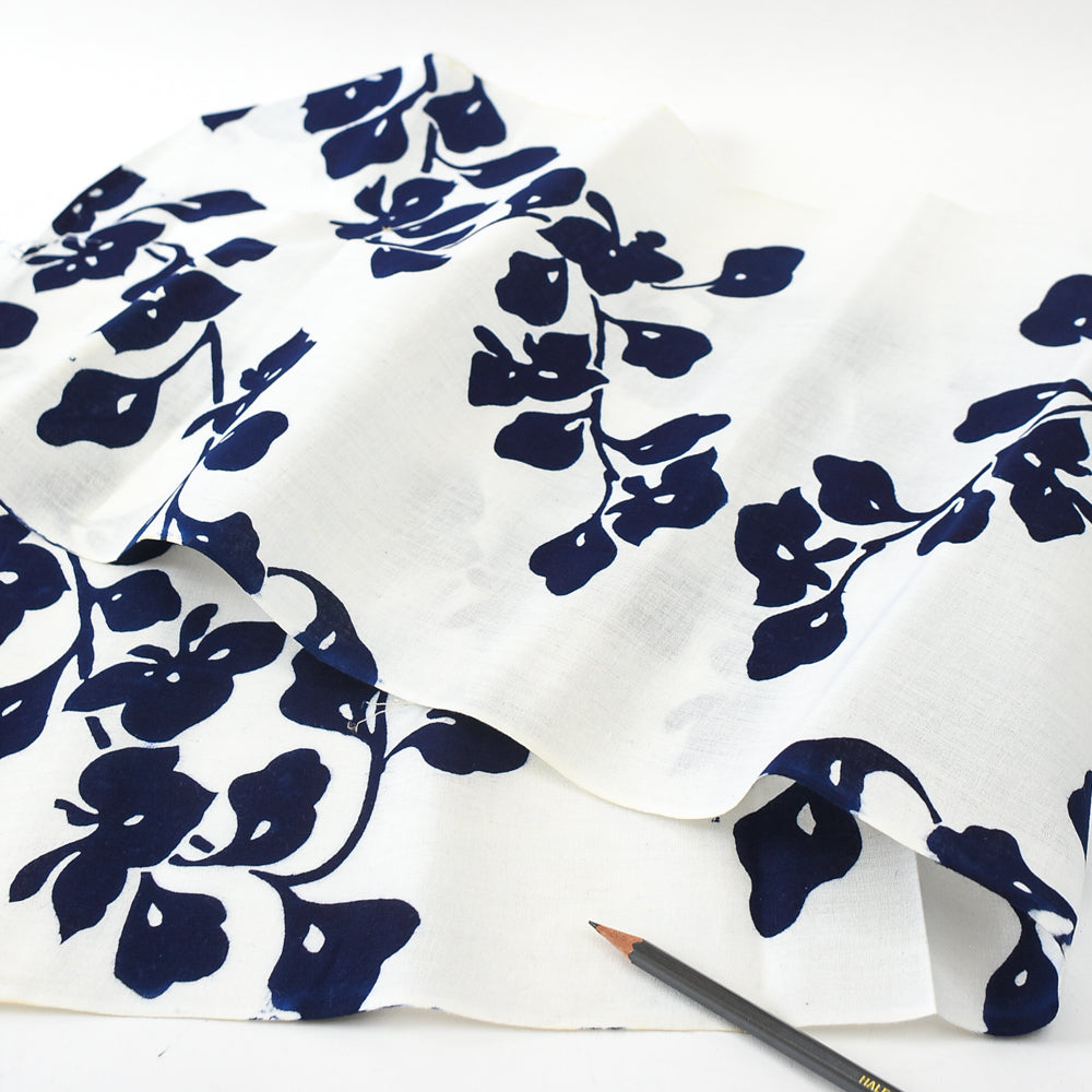 Vintage Indigo Yukata Cotton — Morning Glory Vine Motif