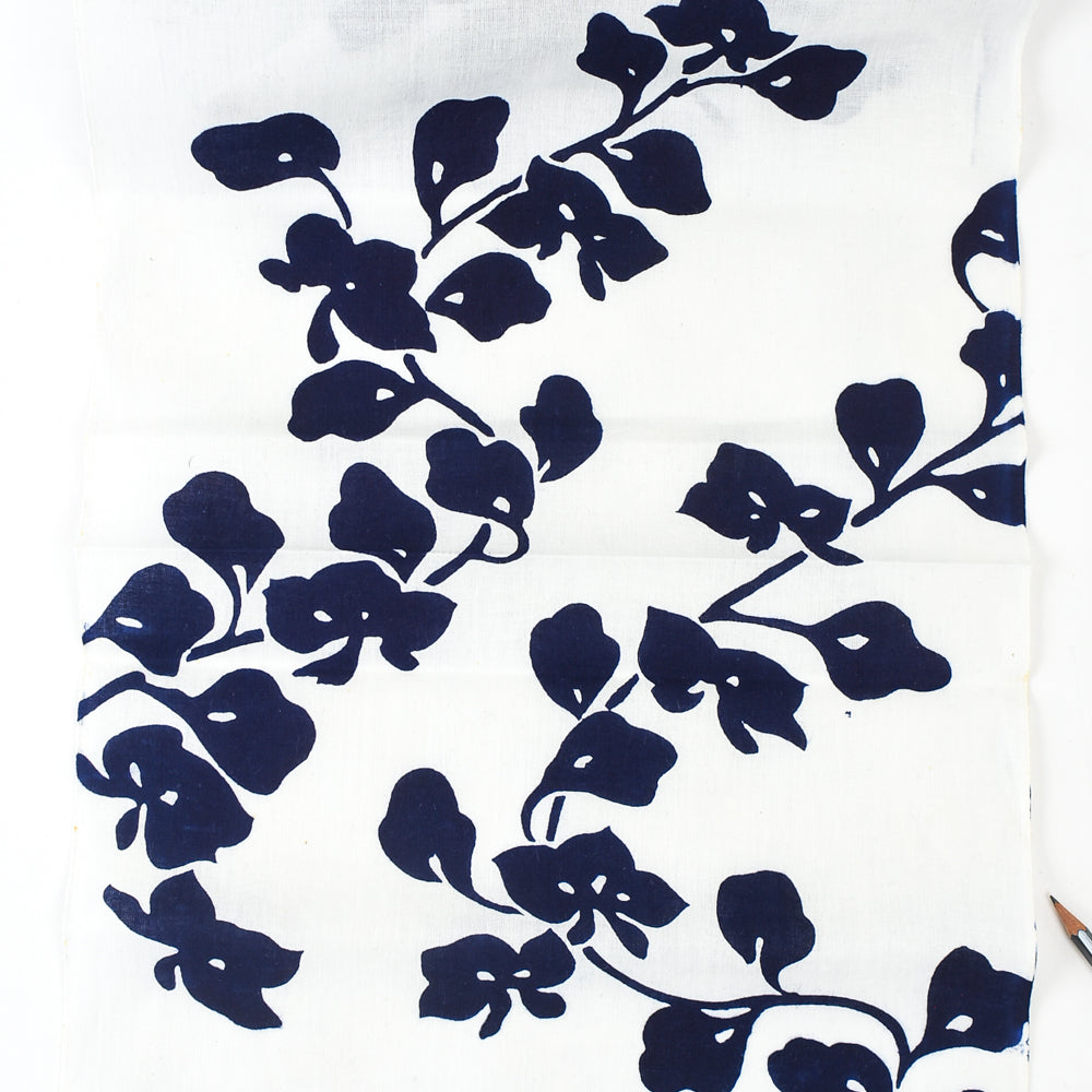 Vintage Indigo Yukata Cotton — Morning Glory Vine Motif