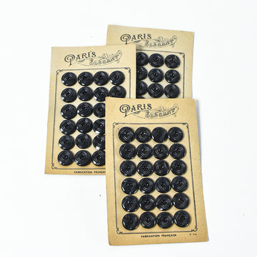Vintage Black Buttons "Paris Elegant", 1/2"