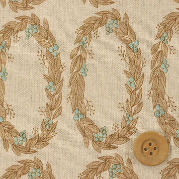 Wreath Linen/Cotton Canvas, Natural Mocha & Aqua