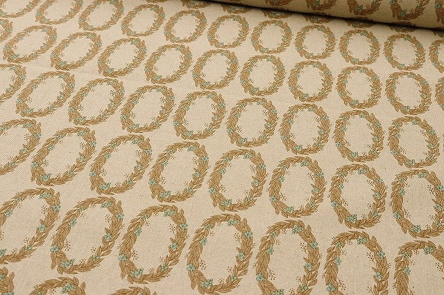 Wreath Linen/Cotton Canvas, Natural Mocha & Aqua
