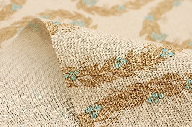 Wreath Linen/Cotton Canvas, Natural Mocha & Aqua