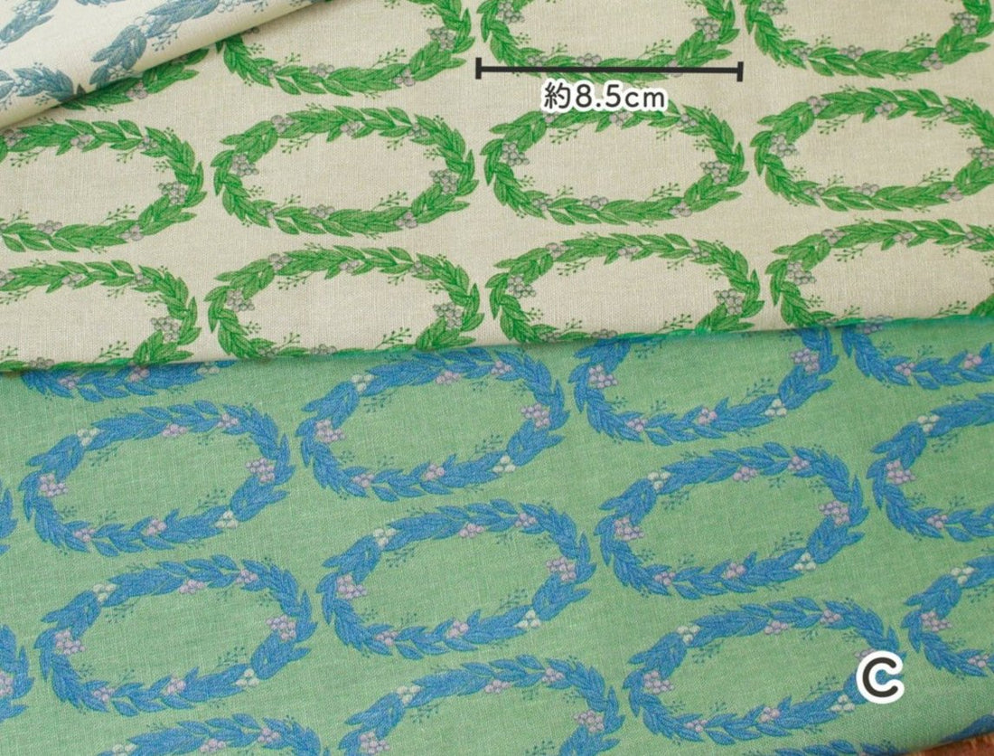 Wreath Linen/Cotton Canvas, Green/blue