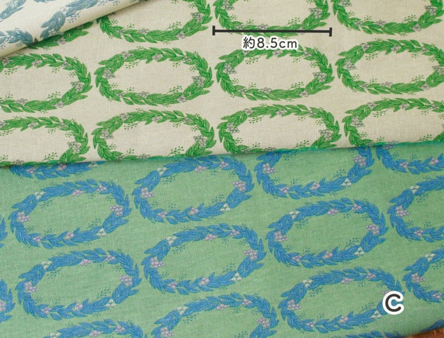 Wreath Linen/Cotton Canvas, Green/blue