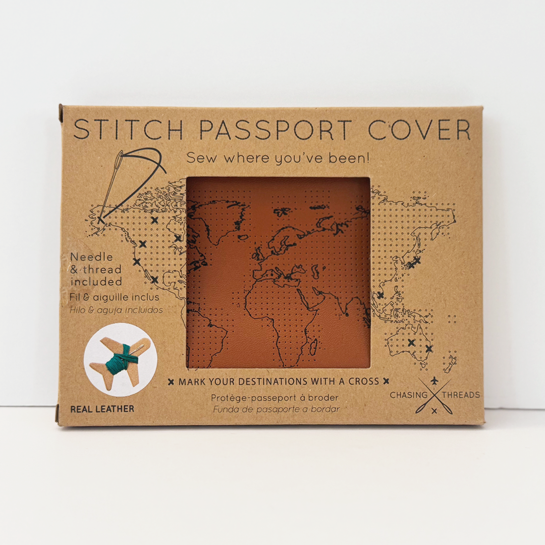 Passport Cover Stitching Kit - Brown Leather