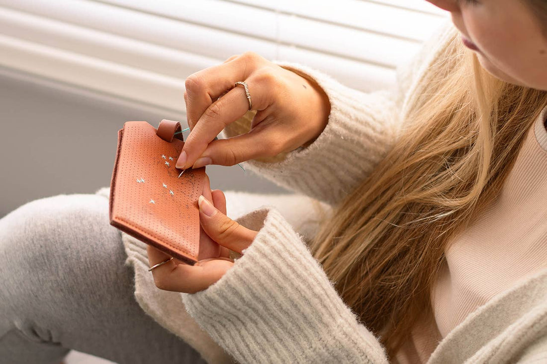 Map Luggage Tag Stitching Kit, Brown Leather