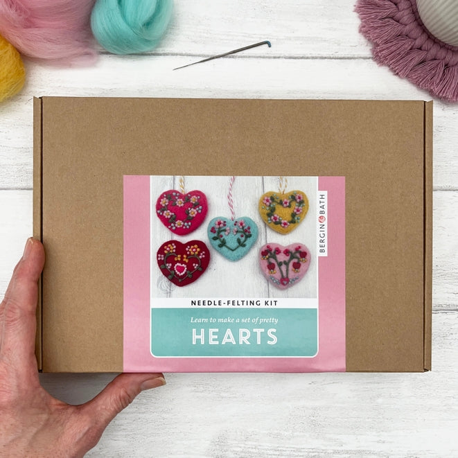 Needle Felting Kit, Heart Decorations