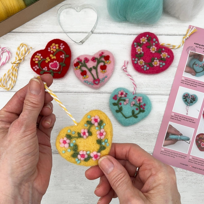 Needle Felting Kit, Heart Decorations