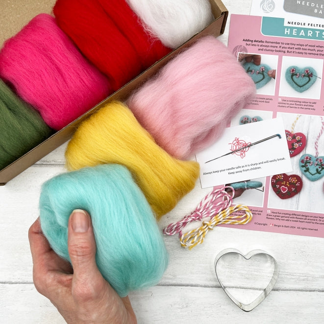 Needle Felting Kit, Heart Decorations