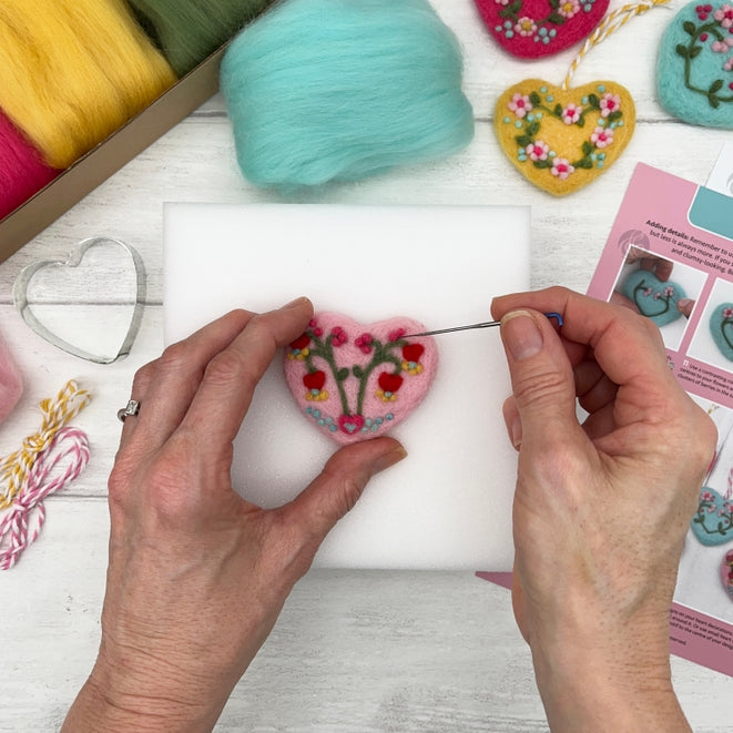 Needle Felting Kit, Heart Decorations