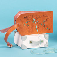 Map Luggage Tag Stitching Kit, Brown Leather