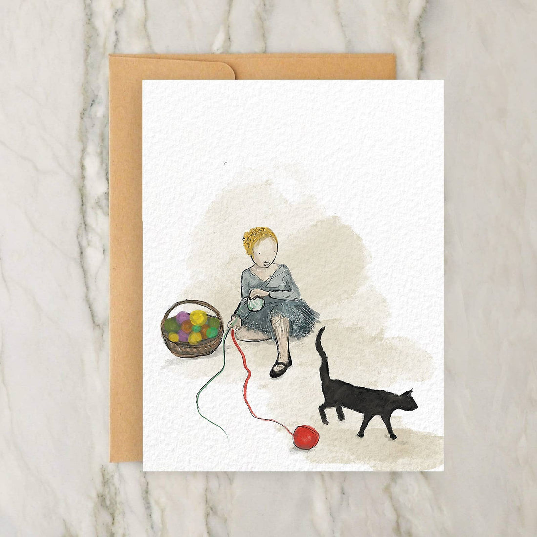 Knitting with a Cat Blank Card