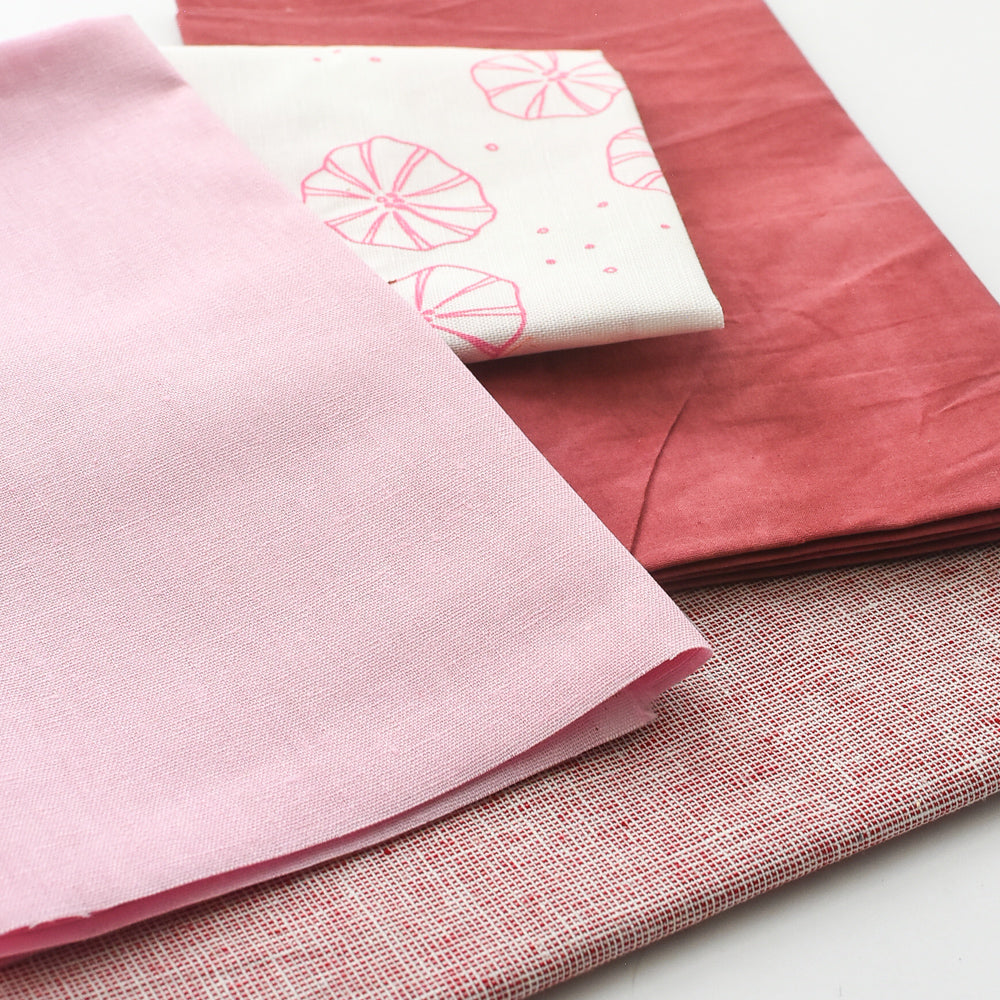 Hand Printed Fabric Bundle, Pink Petunia