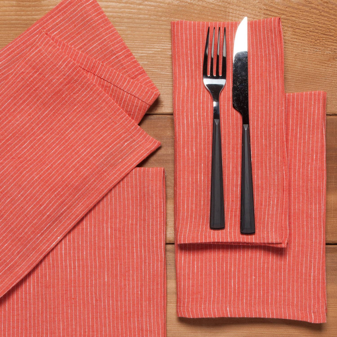 Clay Pinstripe Linen Napkins Embroidery Blank