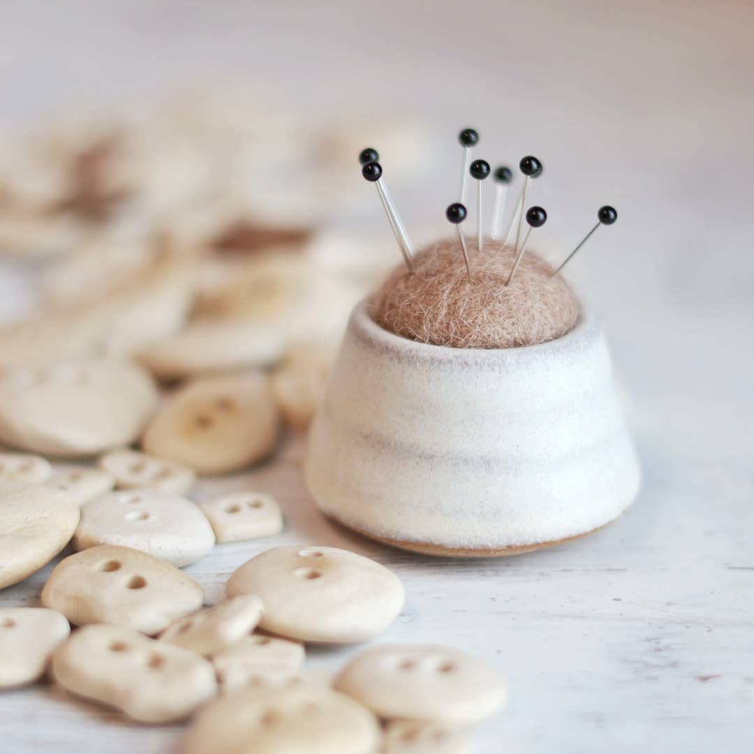 Handmade Ceramic Pin Cushion, Off-White
