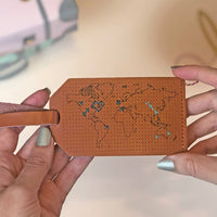 Map Luggage Tag Stitching Kit, Brown Leather