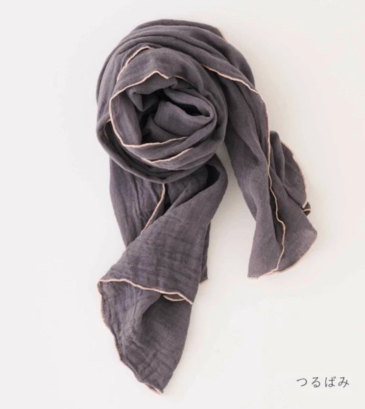 Contrast Edge Mosquito Net Scarf  - Charcoal/Blush