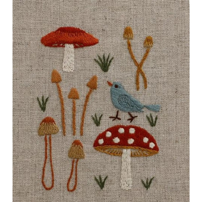 Mushrooms with Bird Embroidery Kit by Alice Makabe
