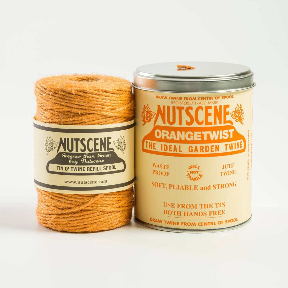 Nutscene Orangetwist garden twine with packaging on a white background