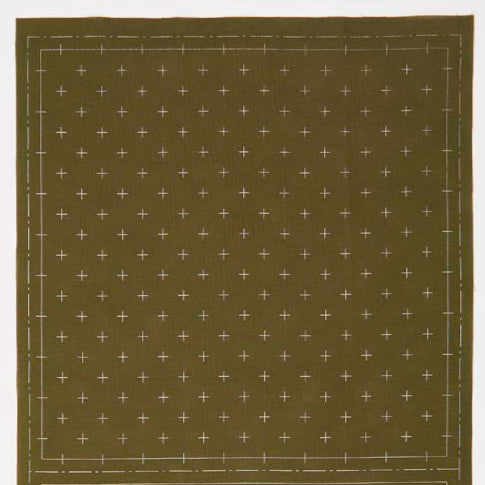 Linen/Cotton Sashiko Panel - Khaki Kasuri