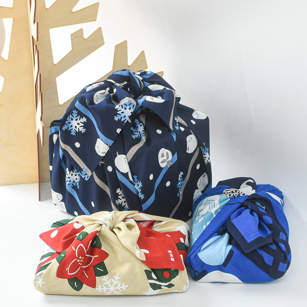Snowball Friends Furoshiki Wrapping Cloth – Shima Enaga & Snowflakes 36"