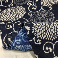 Antique Indigo Katazome Futonji – Chrysanthemum Arabesque, 5 Panels Wide