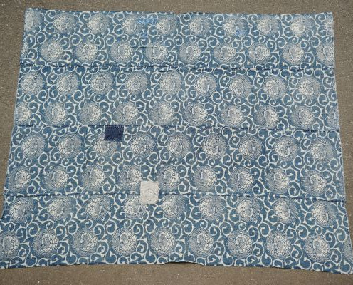 Antique Indigo Katazome Futon-ji – Phoenix Arabesque, 4 Panels Wide