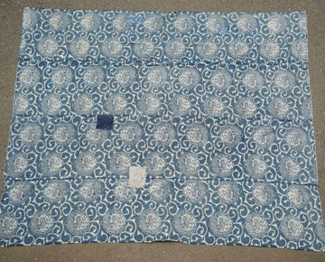 Antique Indigo Katazome Futon-ji – Phoenix Arabesque, 4 Panels Wide