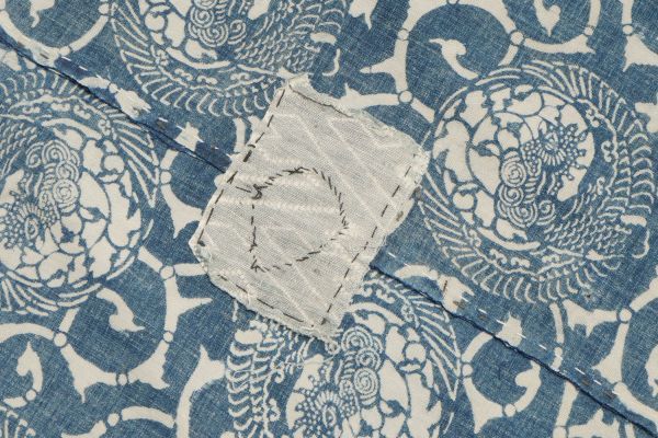 Antique Indigo Katazome Futon-ji – Phoenix Arabesque, 4 Panels Wide