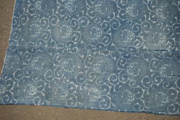 Antique Indigo Katazome Futon-ji – Phoenix Arabesque, 4 Panels Wide