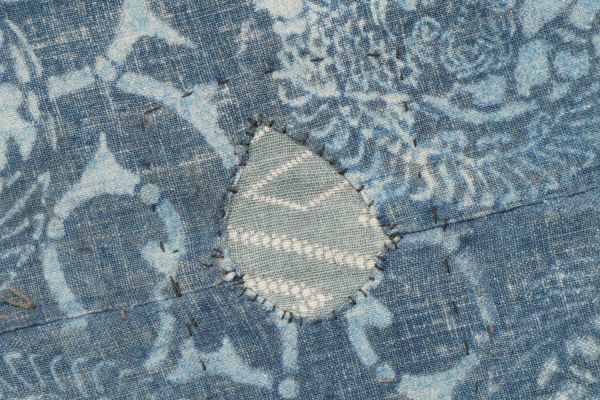 Antique Indigo Katazome Futon-ji – Phoenix Arabesque, 4 Panels Wide